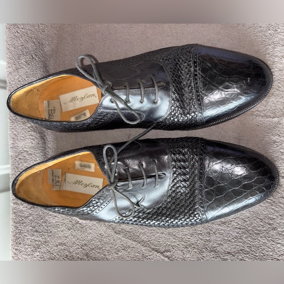 Mezlan vintage Italian genuine crocodile black derby shoes size 13 M - Picture 2 of 8